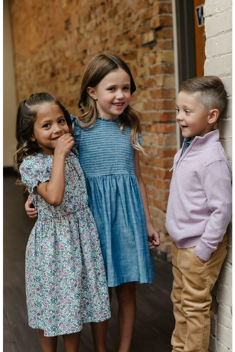Girls' Organic Flutter Smocked Chambray Dress, Toddler, Alternate, color, Smocked Chambray