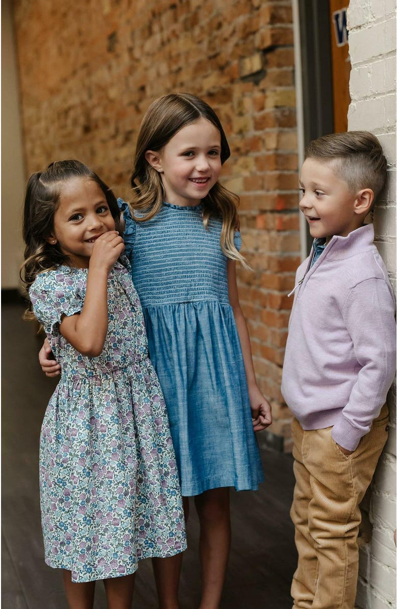 Hope & Henry Girls' Organic Flutter Smocked Chambray Dress, Toddler, Alternate, color,