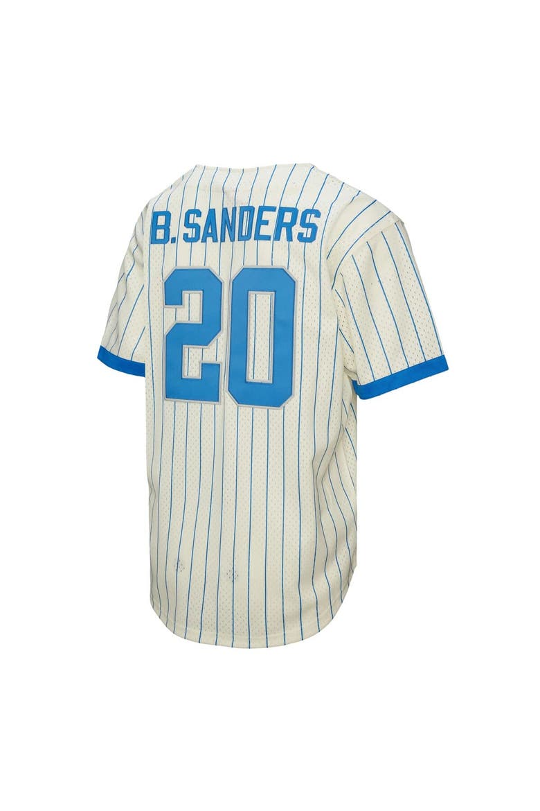 Men's Mitchell & Ness Barry Sanders Cream Detroit Lions Name & Number Mesh Button-Up Baseball Jersey, Alternate, color, Cream