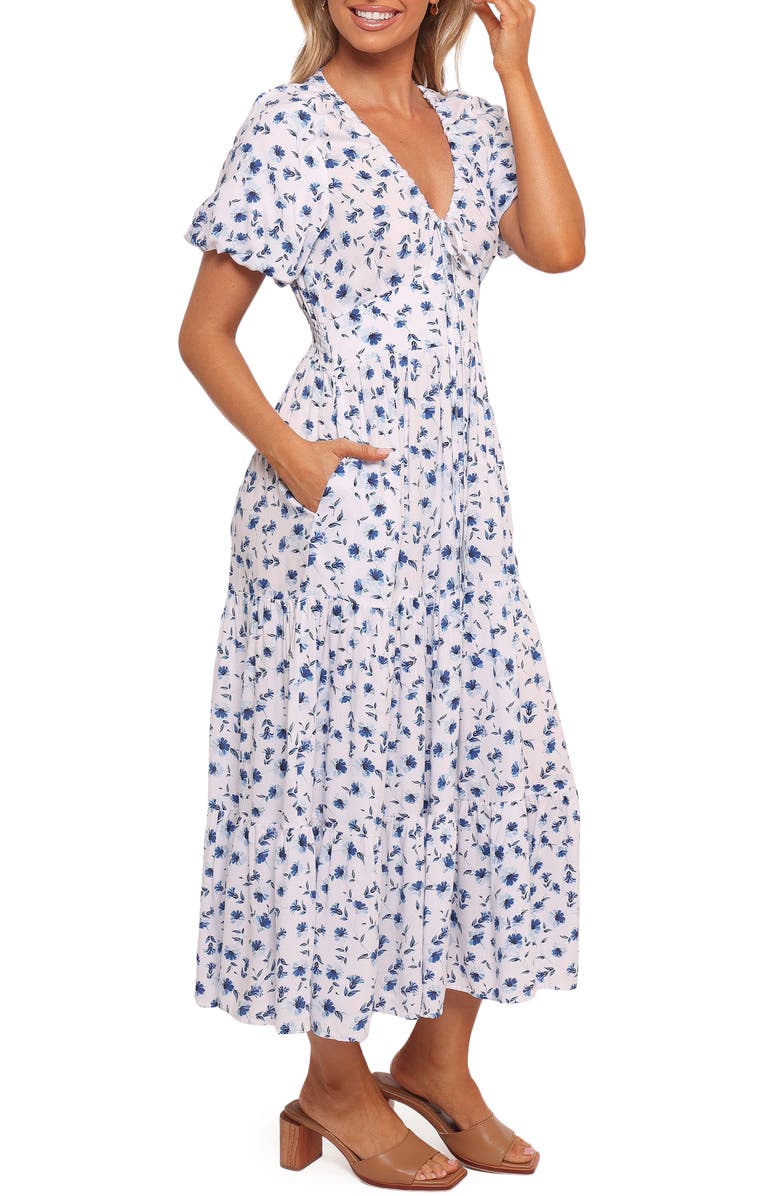 Petal & Pup Roberts Floral Puff Sleeve Cotton Midi Dress, Alternate, color, Blue Ditsy Floral