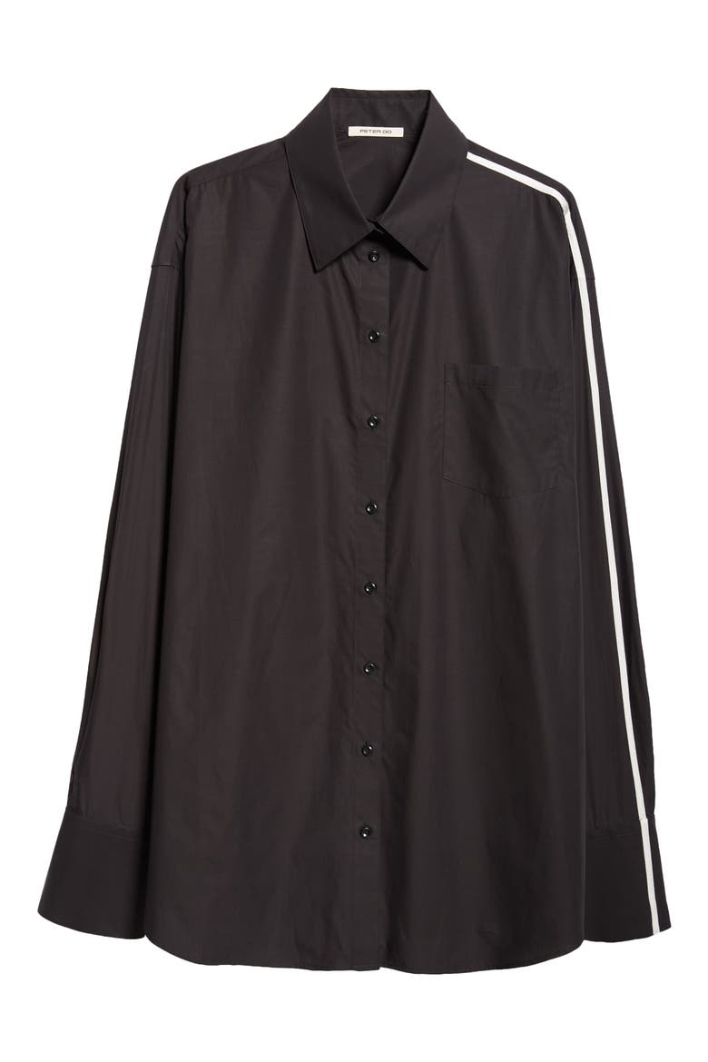 Contrast Stripe Cotton Button-Up Shirt, Alternate, color, BLACK