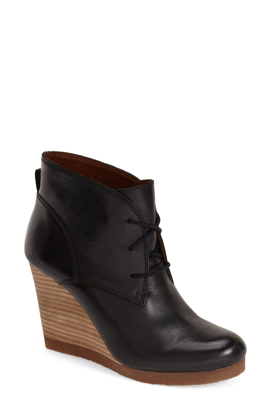 'Taheeti' Wedge Bootie (Women), Main, color, BLACK LEATHER