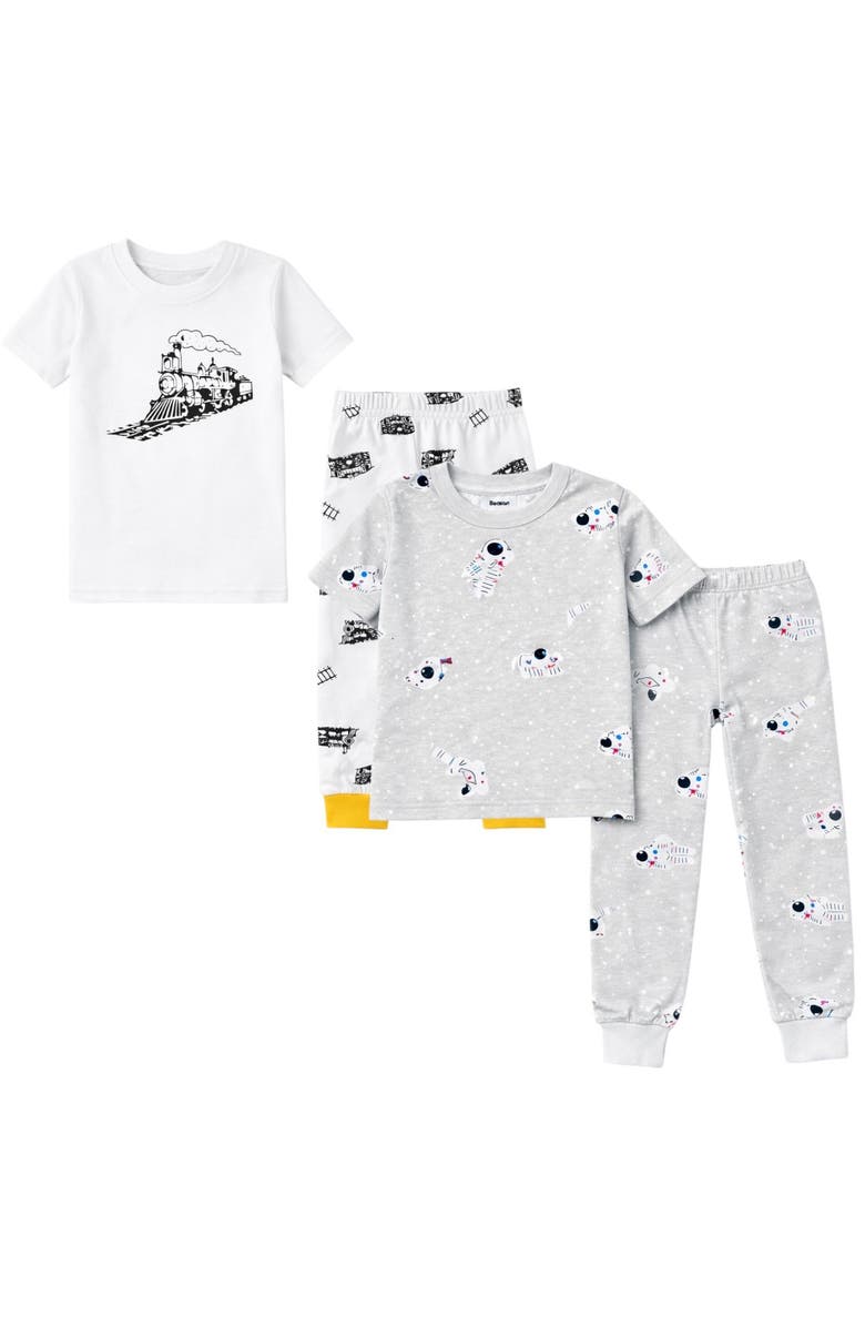 BenBen Kids and Toddlers Boys 2 Pack Short Sleeve Pajama Sets Snug Fitted Ultra Soft, Main, color, White/Light Grey
