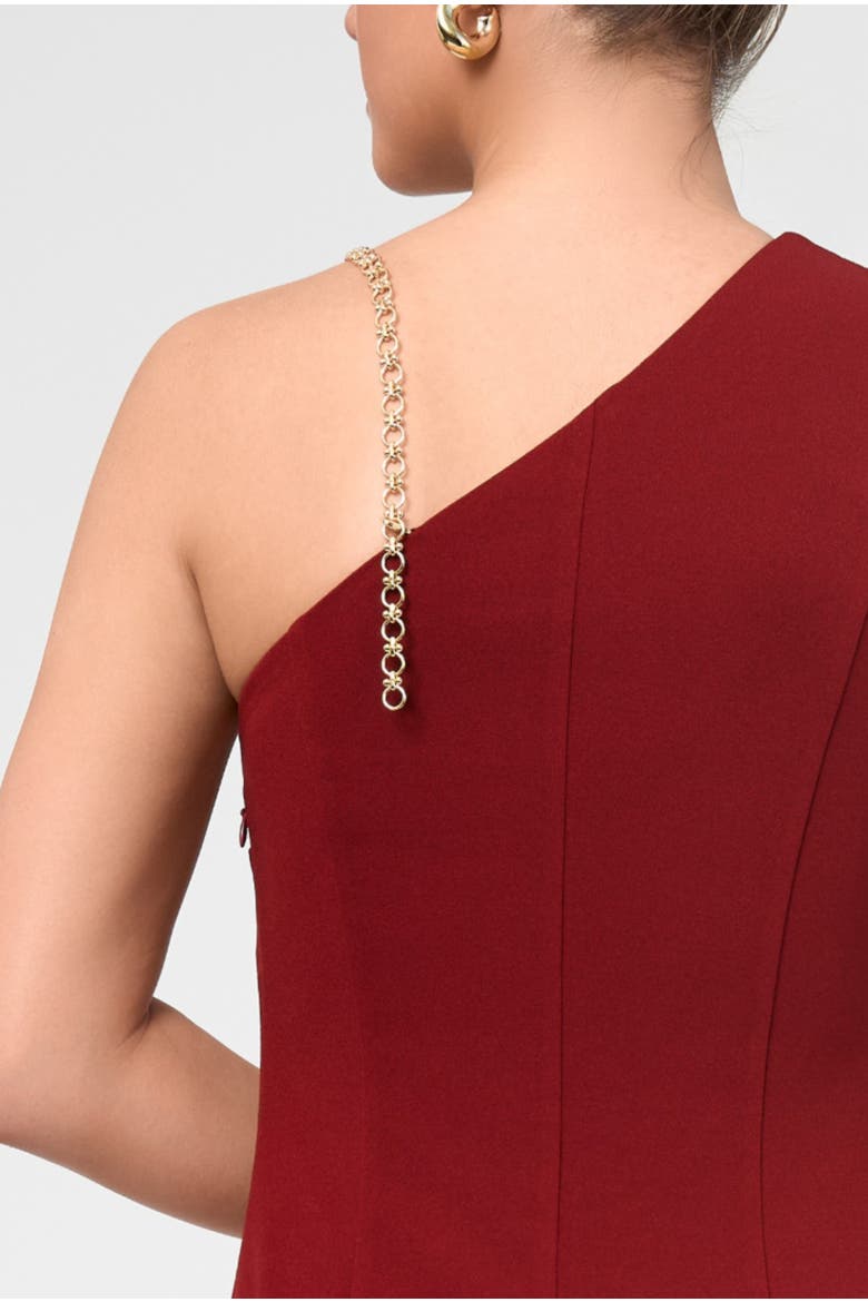 Sia One Shoulder Chain Strap Midi Dress, Alternate, color, Dark Red