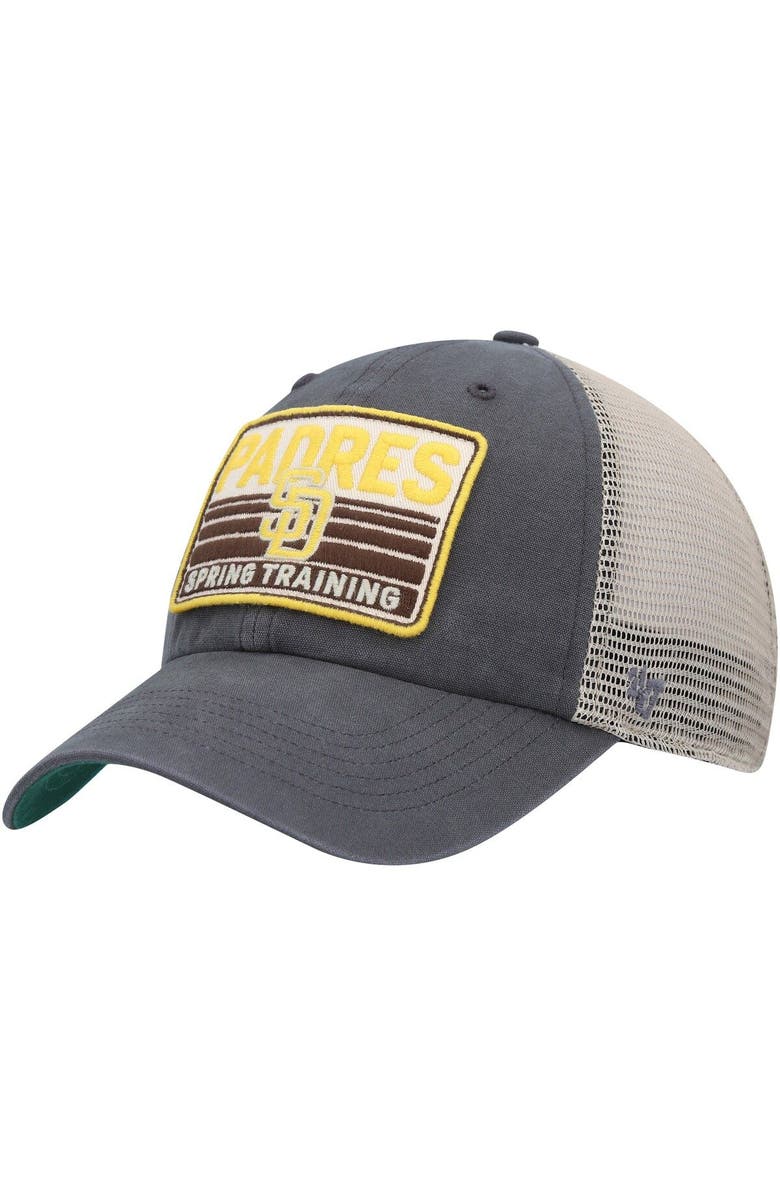 '47 Men's '47 Charcoal/Tan San Diego Padres Four Stroke Clean Up Trucker Snapback Hat, Main, color, 