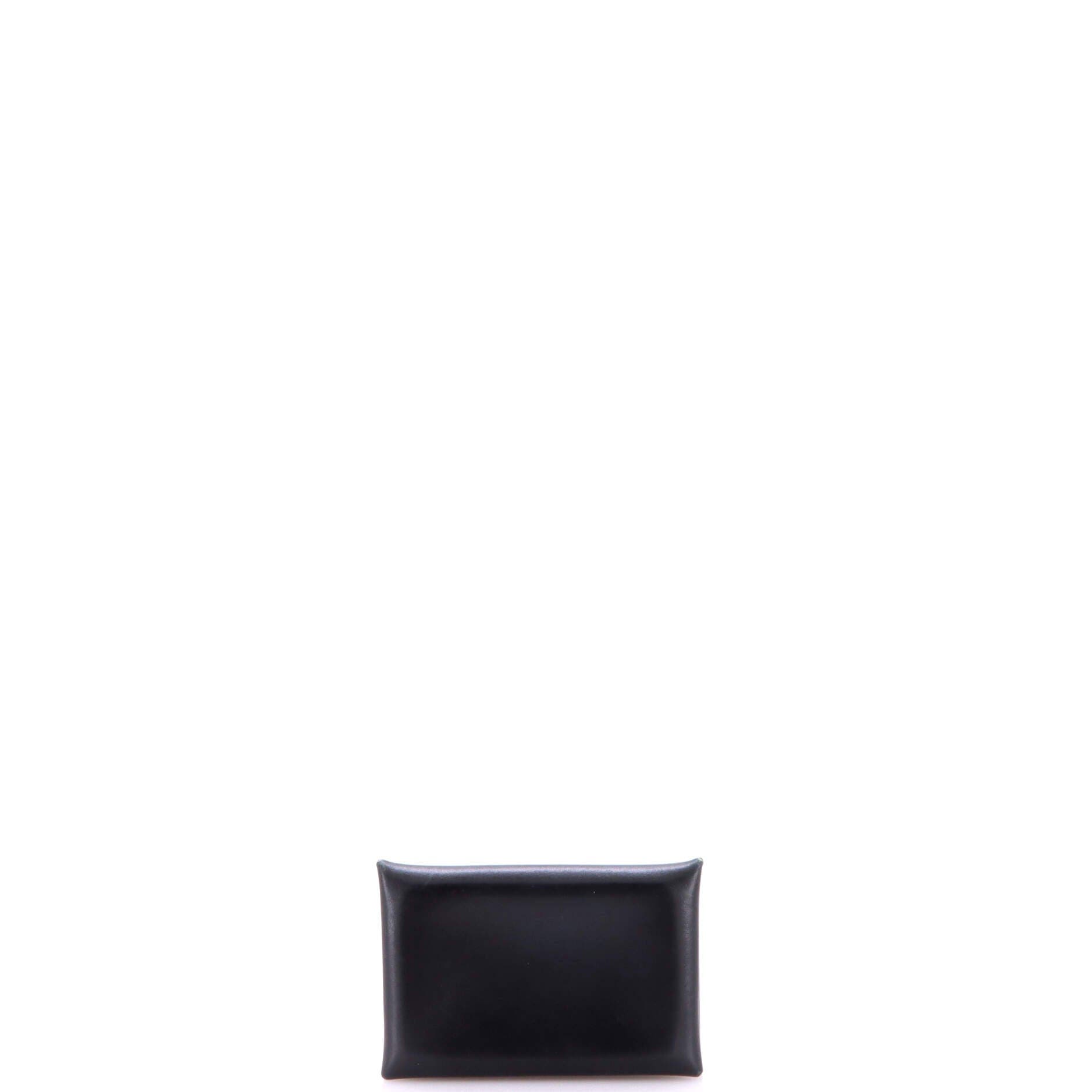 Pre-Owned Hermes Calvi Duo Card Holder Box Calf, Alternate, color, Noir