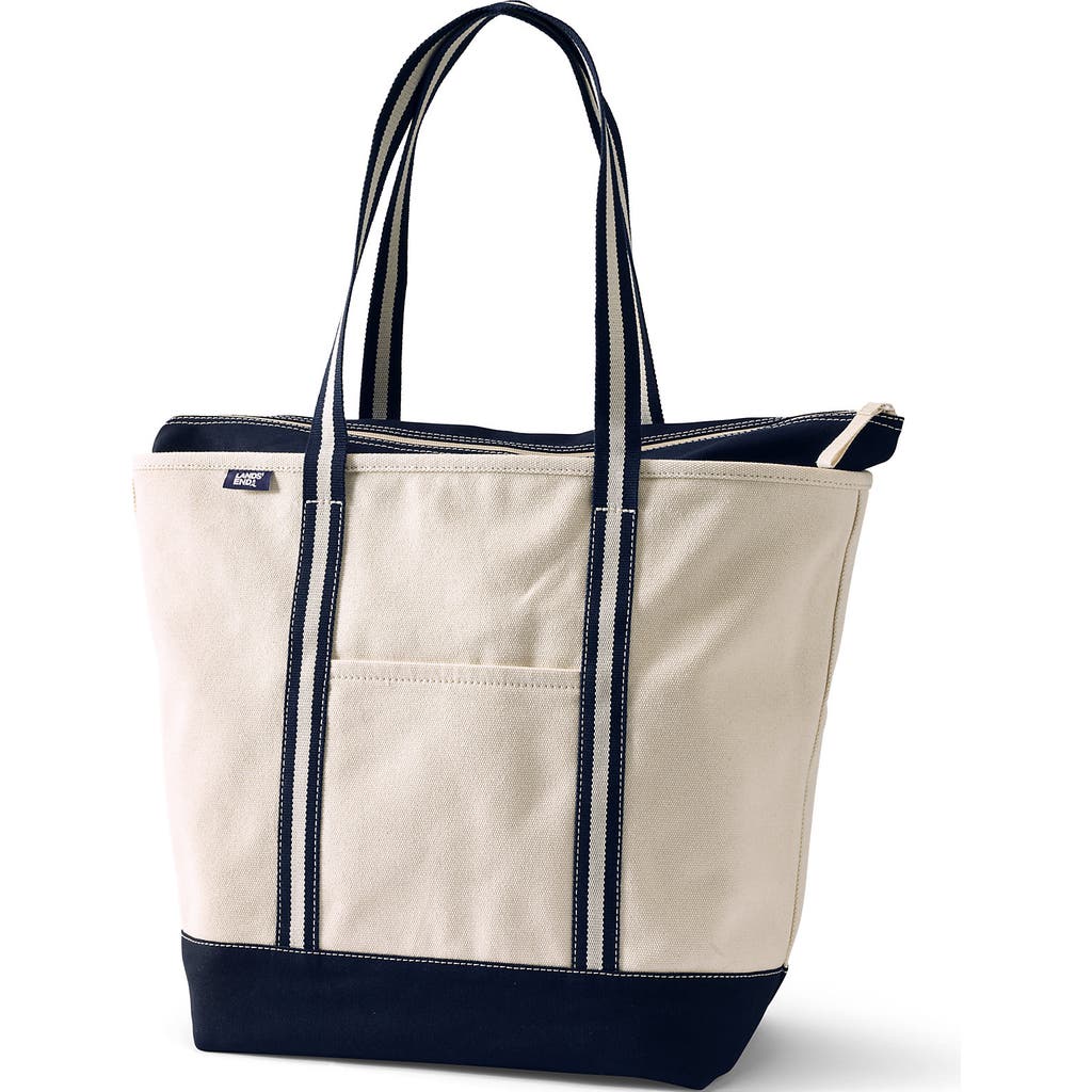 Lands' End Zip Top Long Handle Canvas Tote Bag In Neutral