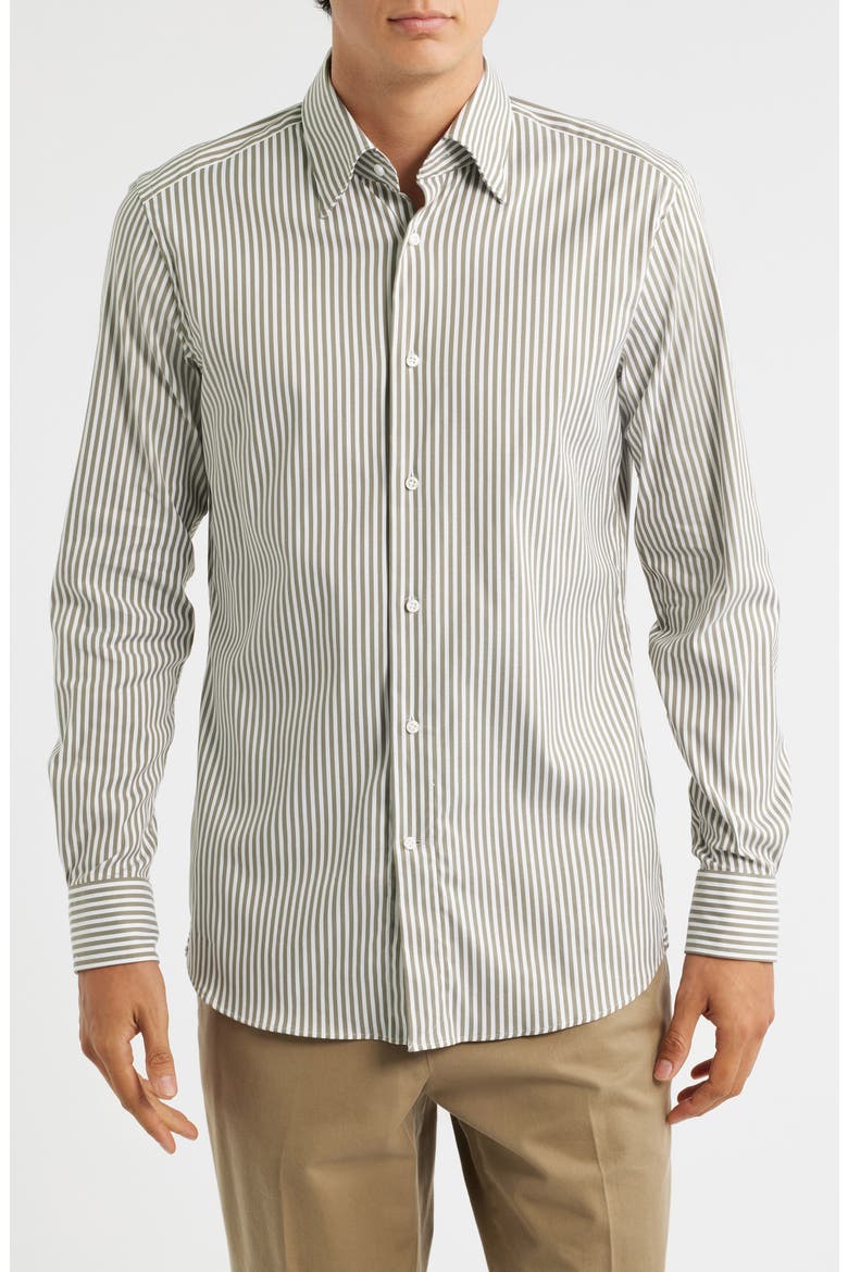 Hays Slim Fit Stripe Stretch Cotton Dress Shirt, Main, color, OPEN GREEN