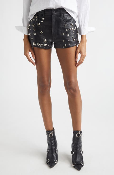 Studded Five-Pocket Leather Shorts