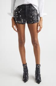 R13 Studded Five-Pocket Leather Shorts