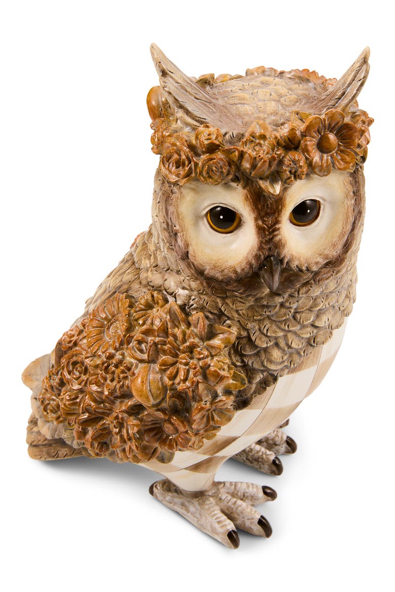 Mocha Check Owl Decoration, Alternate, color, BROWN