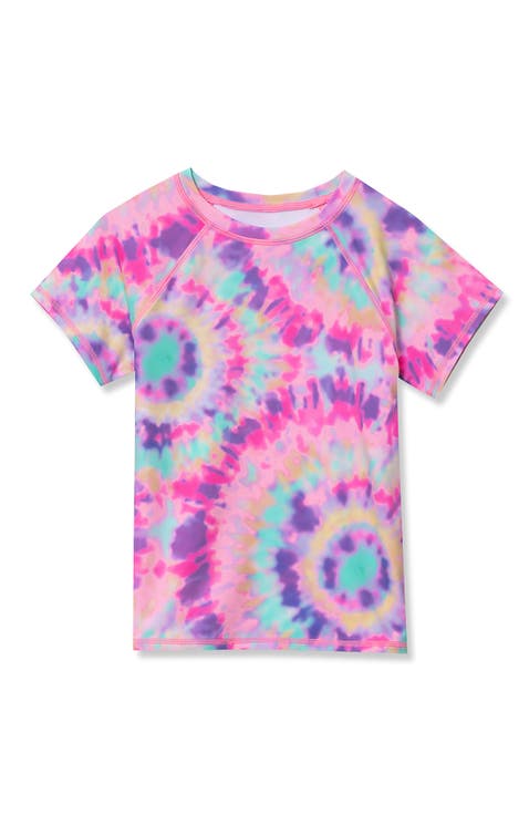 Girls Slim Short Sleeve Crew Neck UPF 50 Swim Rash Guard