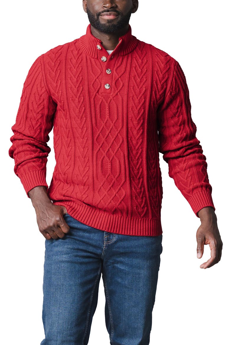 Organic Mock Neck Cable Sweater, Main, color, Red Twist Cable