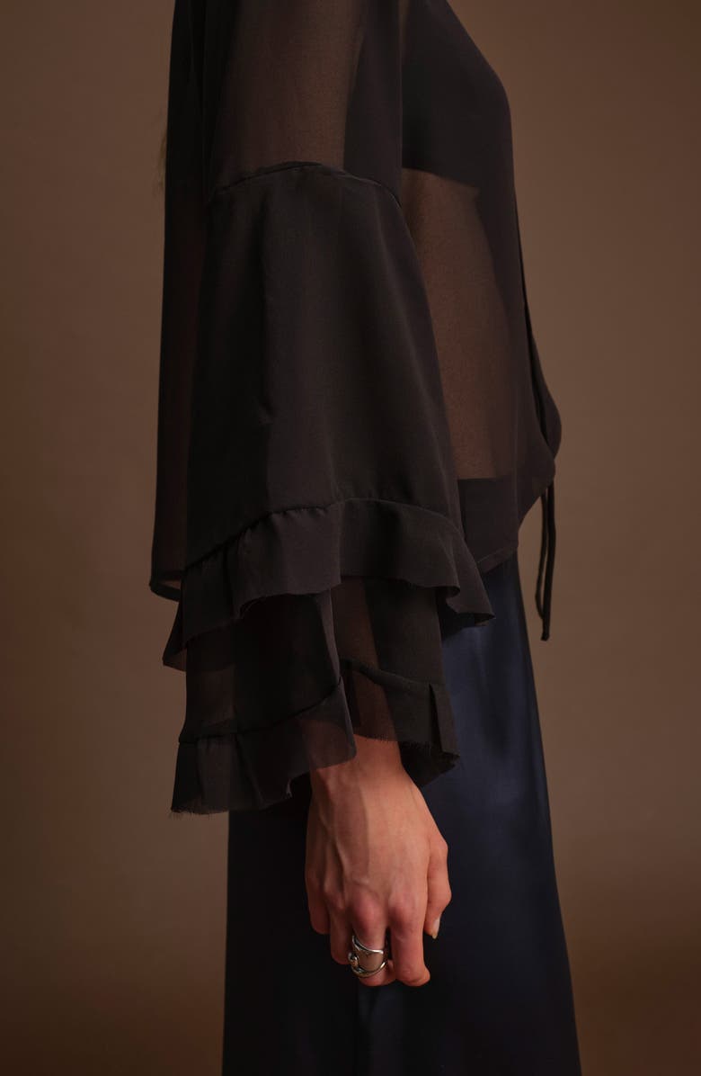 DELUC Bradley Sheer Ruffle Shirt, Alternate, color, Black