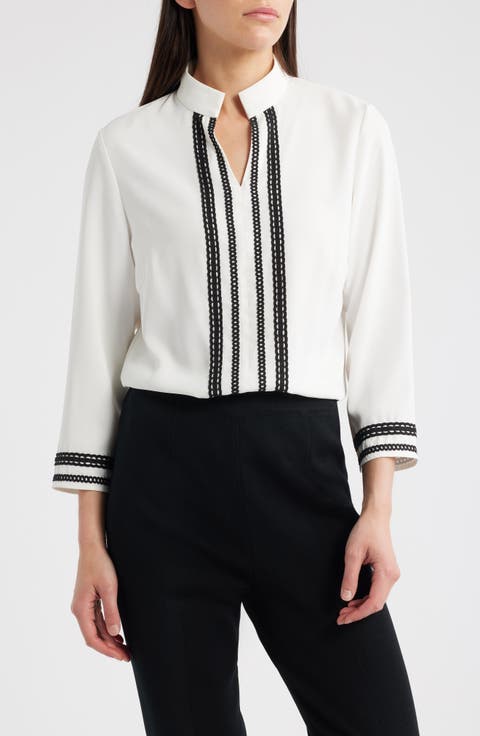 Trim Accent Crepe Popover Shirt