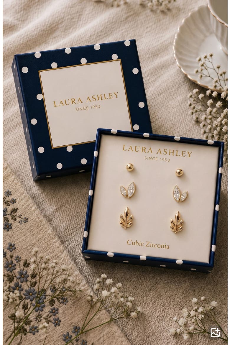 Ivy Set of 3 Stud Earrings, Alternate, color, CLEAR/ GOLD