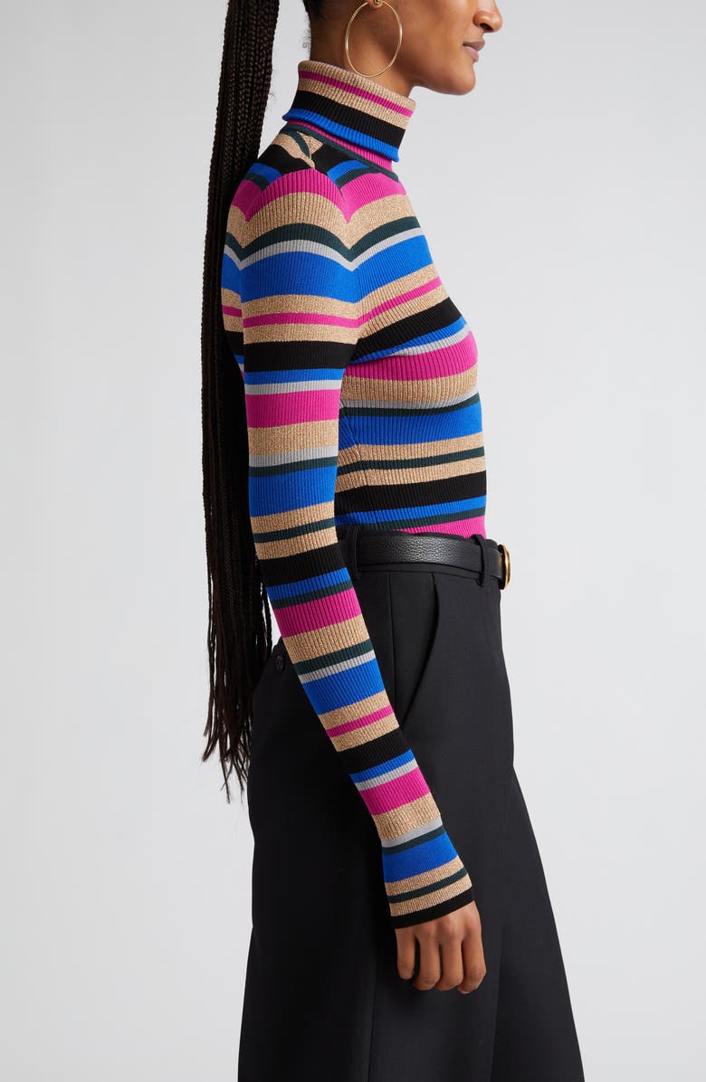 L'AGENCE Olene Metallic Stripe Turtleneck Top, Alternate, color,