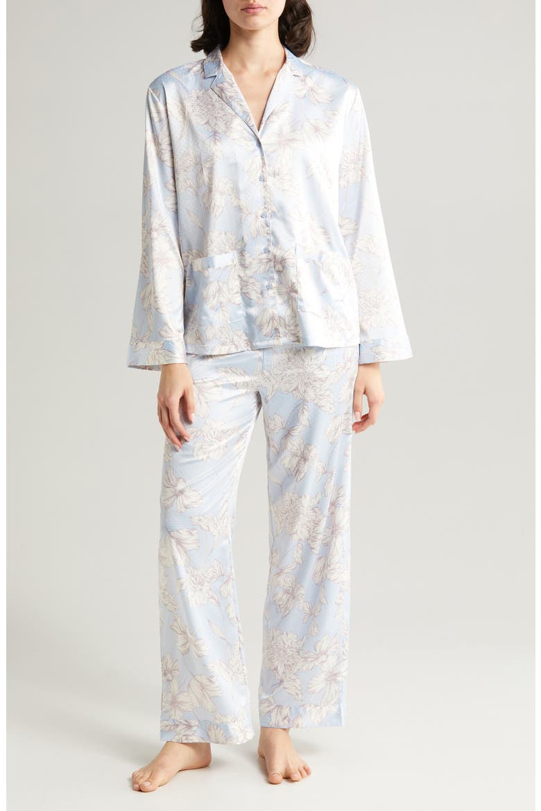 Dobby Satin Pajamas, Main, color, BLUE FEATHER HENRIETTE FLORAL