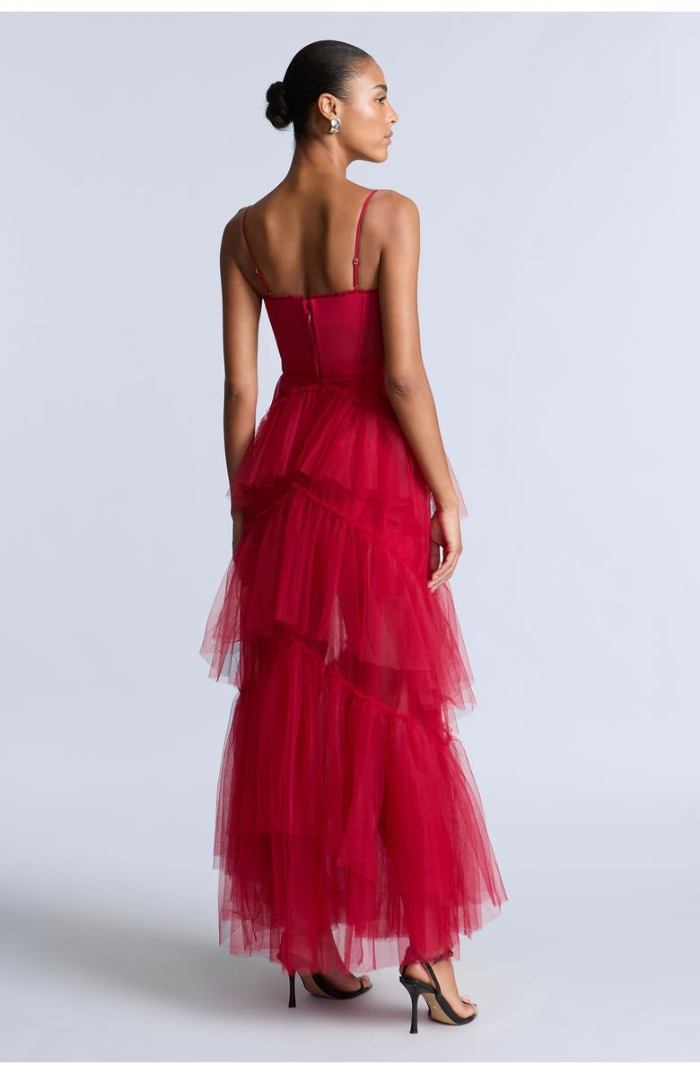 BCBGMAXAZRIA Oly Tiered Ruffle Tulle Evenin, Alternate, color, Chilli Pepper