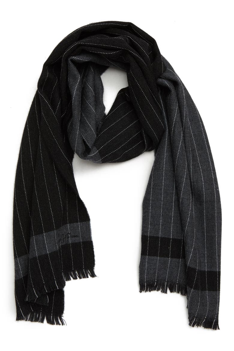 Colorblock Chalk Stripe Wool Scarf, Main, color, BLACK/ GREY