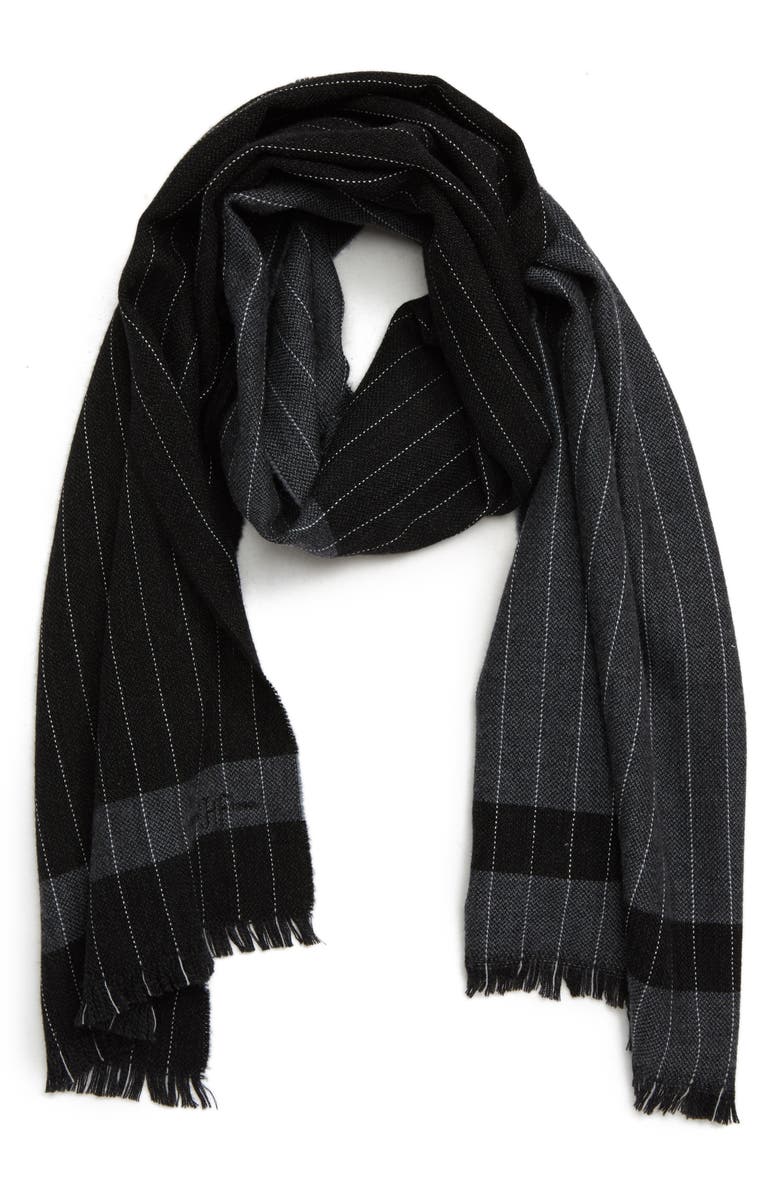Hickey Freeman Colorblock Chalk Stripe Wool Scarf, Main, color, 