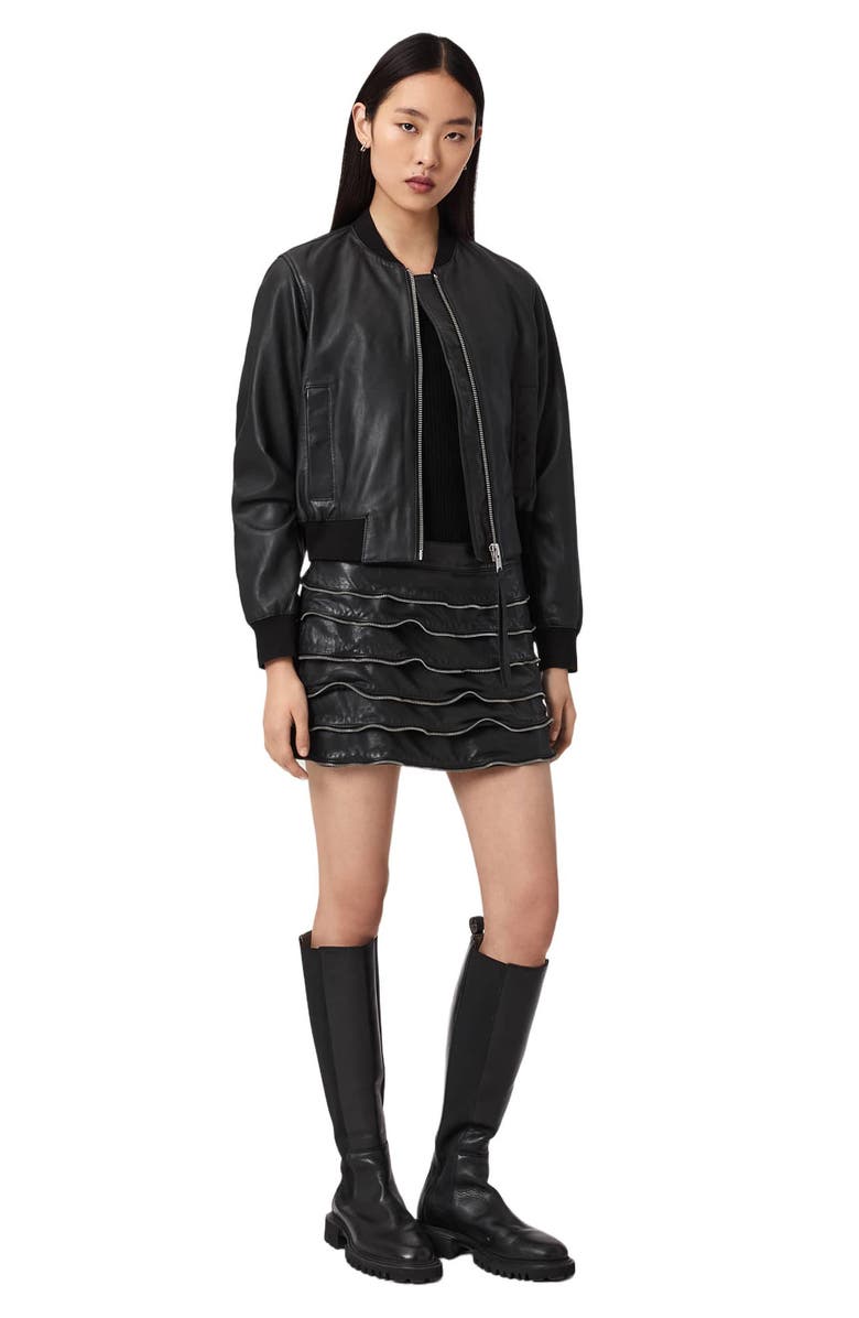 AllSaints Emara Leather Miniskirt, Alternate, color, Black