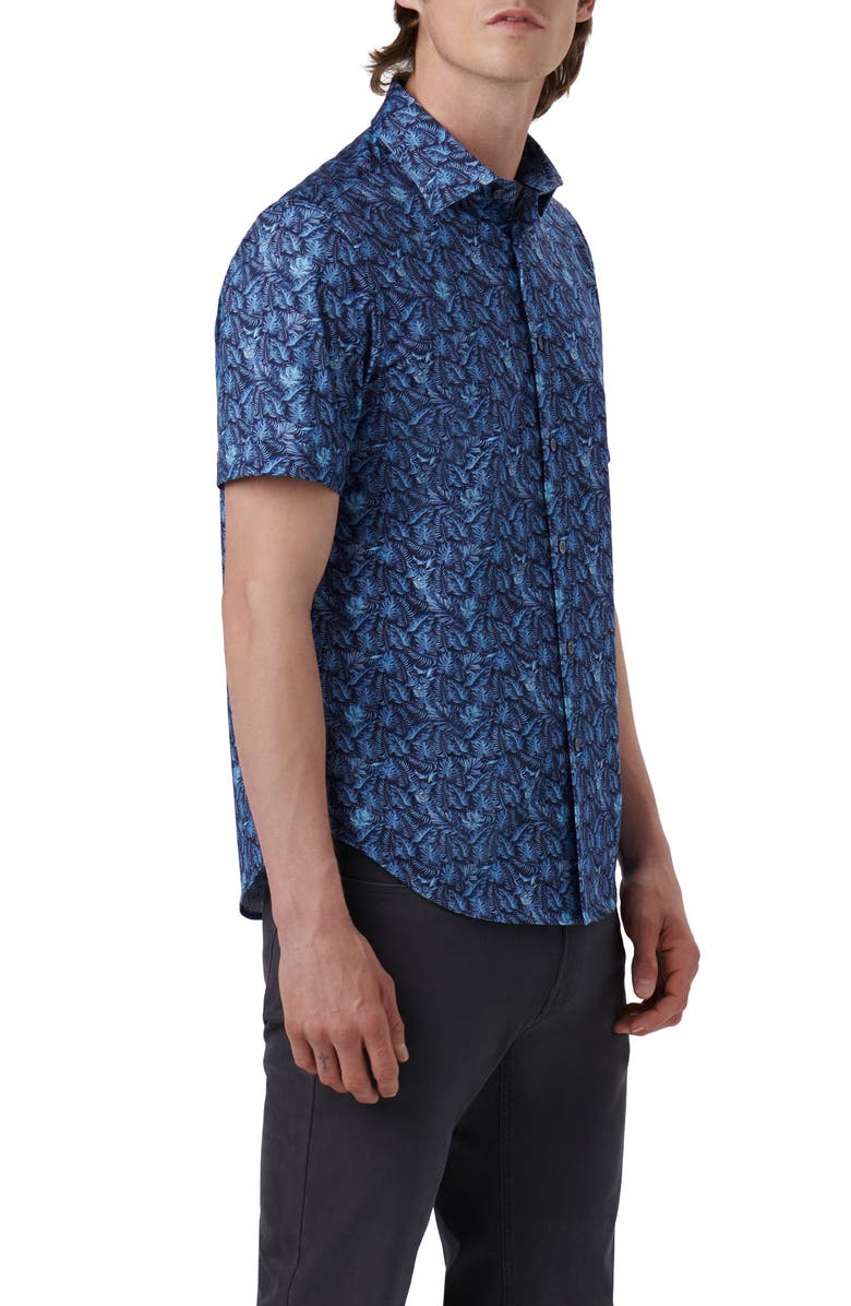 Bugatchi Miles OoohCotton<sup>®</sup> Leaf Print Short Sleeve Button-Up Shirt, Alternate, color, 
