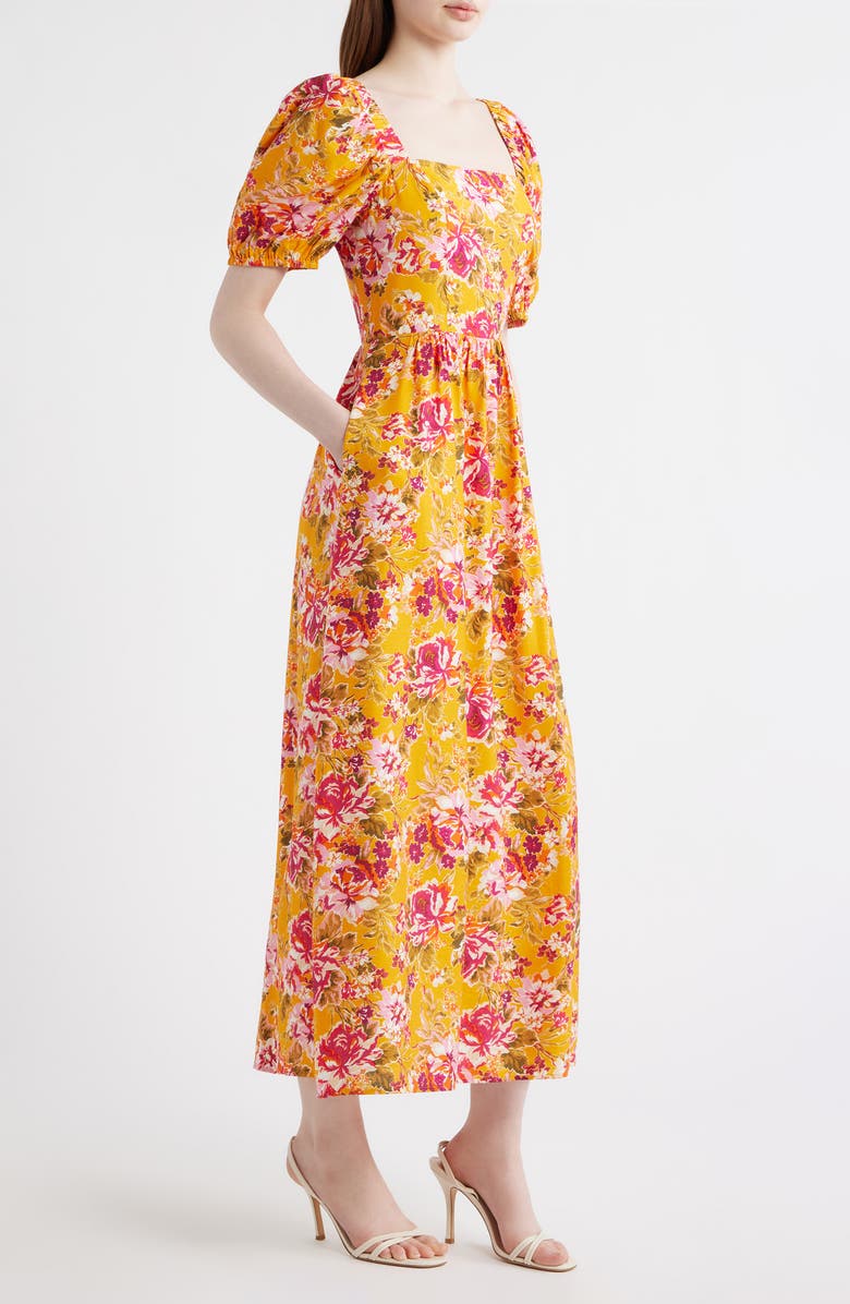 CeCe Floral Square Neck Dress, Alternate, color, Sizzle Pink