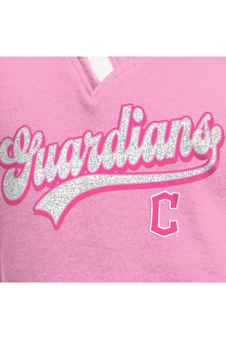 Girls Youth New Era Pink Cleveland Guardians Mommy & Me Raglan V-Neck T-Shirt, Alternate, color, Pink