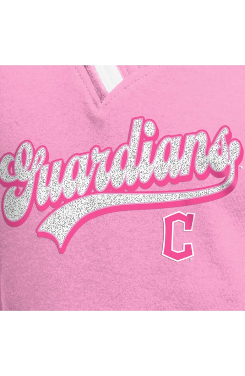 New Era Girls Youth New Era Pink Cleveland Guardians Mommy & Me Raglan V-Neck T-Shirt, Alternate, color, Pink