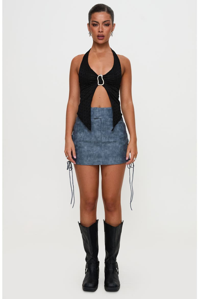 Ceejay Lace-Up Faux Leather Miniskirt, Alternate, color, GREY
