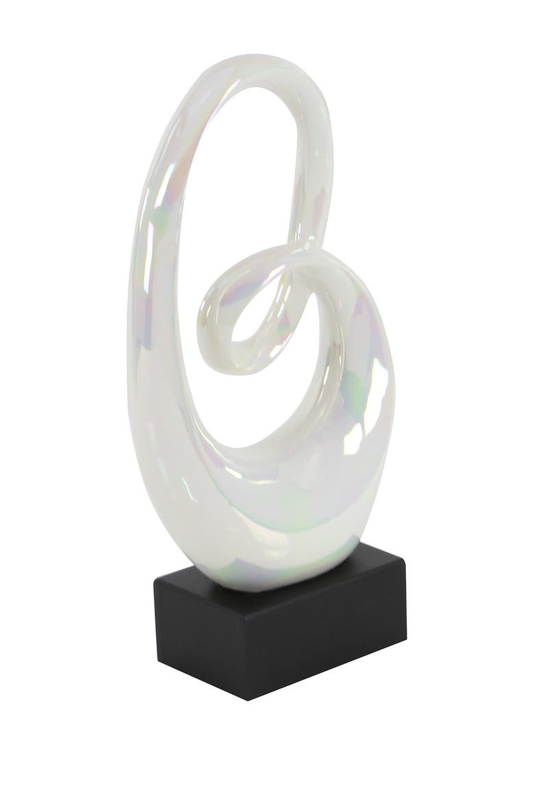 White Ceramic Swirl Abstract Sculpture with Black Base, Alternate, color, WHITE