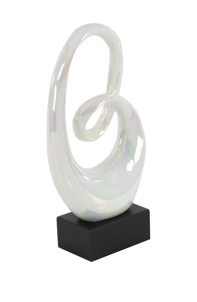 WILLOW ROW White Ceramic Swirl Abstract Sculpture with Black Base, Alternate, color, White