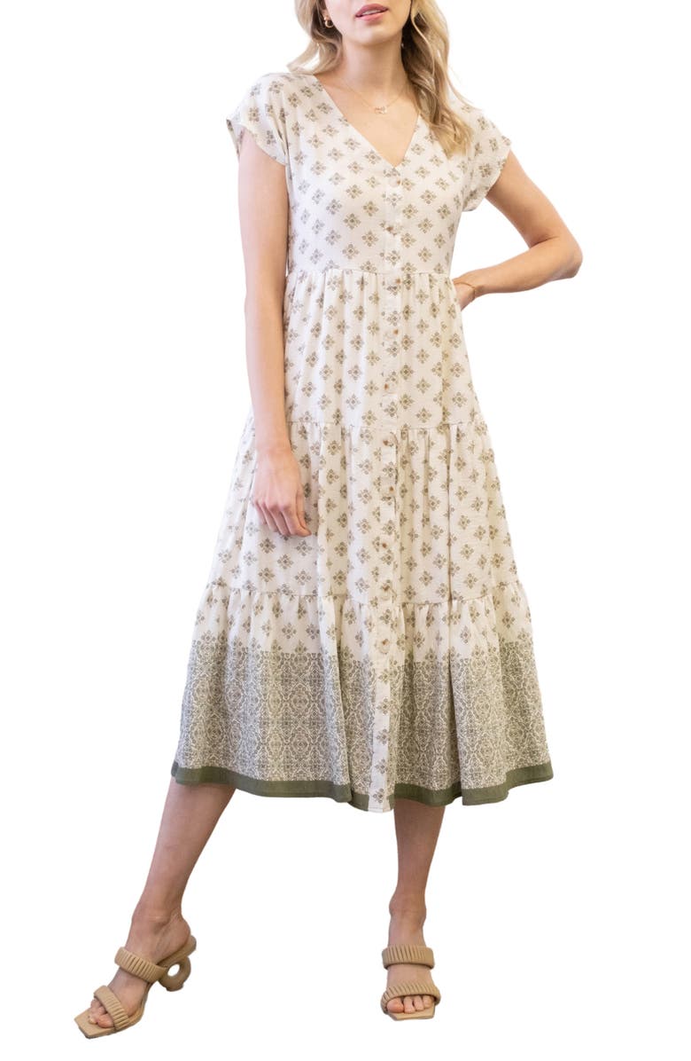 Blu Pepper Geo Print Button-Up Midi Dress, Main, color, 