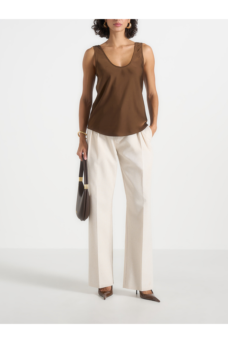 Mathilda Satin Scoop Neck Open Back Tank Top, Alternate, color, Brown
