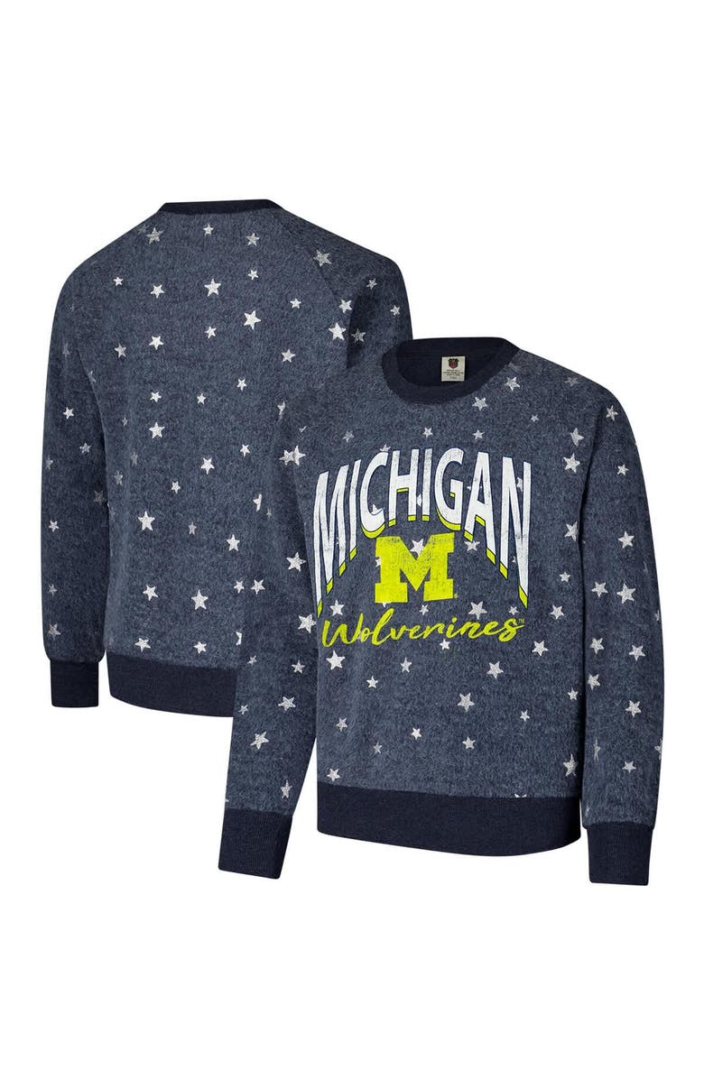 Wes & Willy Youth Wes & Willy Navy Michigan Wolverines Shimmer Star Reverse Fleece Raglan Pullover Sweatshirt, Alternate, color, Navy