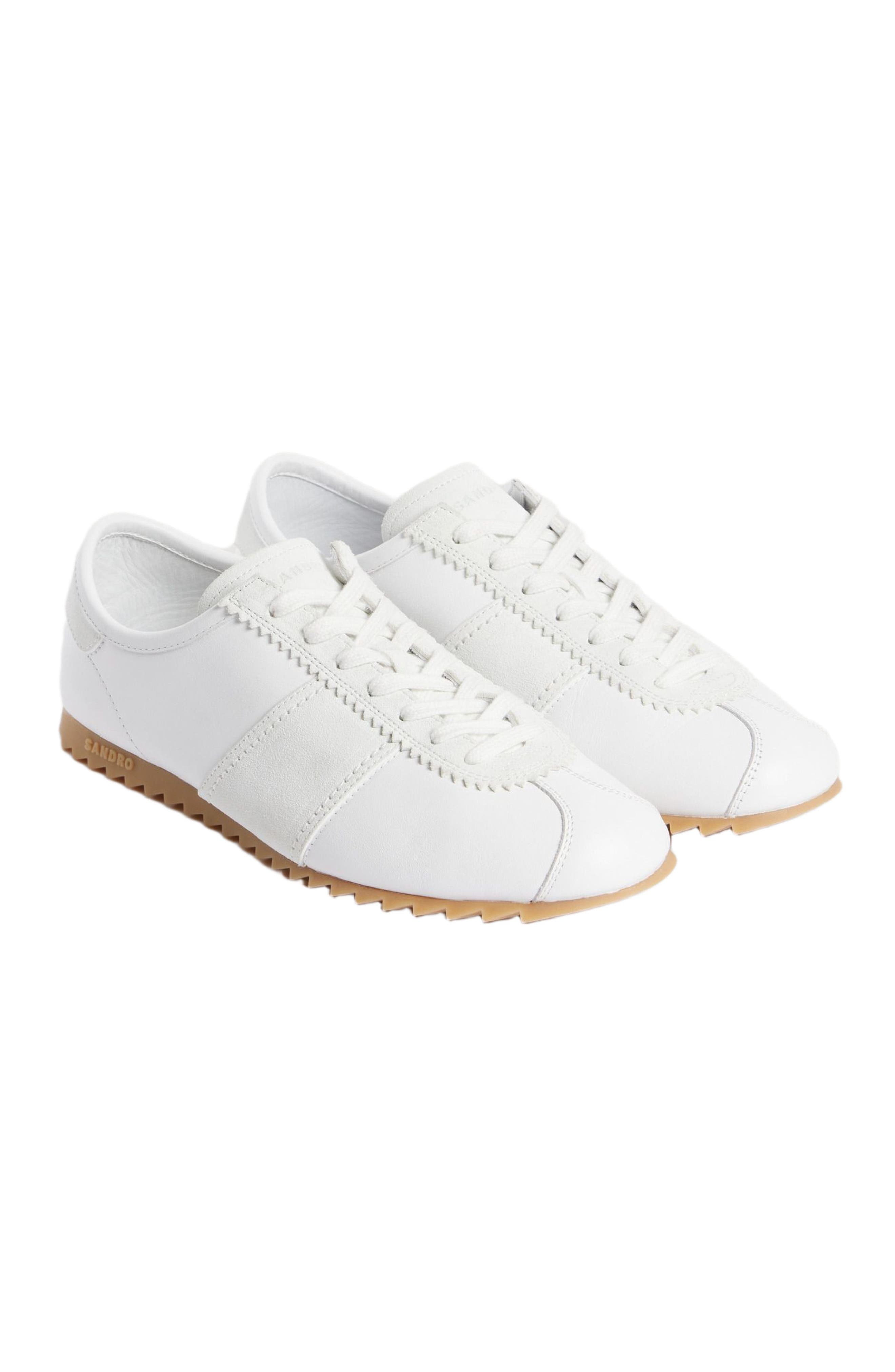 SANDRO Leather running trainers, Alternate, color, White