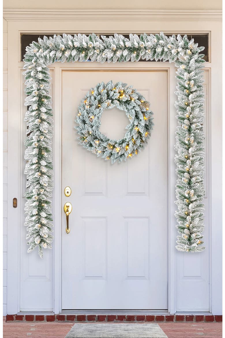 Set of 2 Pre-Lit Artificial Christmas Garland with Timer, Alternate, color, Green