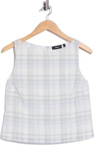 Theory Plaid Cotton Madras Bateau Neck Shell