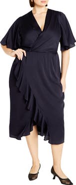City Chic Holland Sateen Faux Wrap Midi Dress