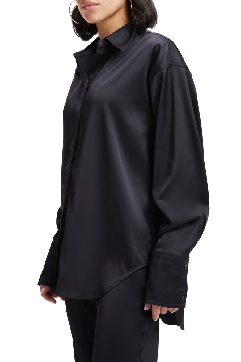 Stretch Satin Button-Up Shirt, Alternate, color, BLACK001
