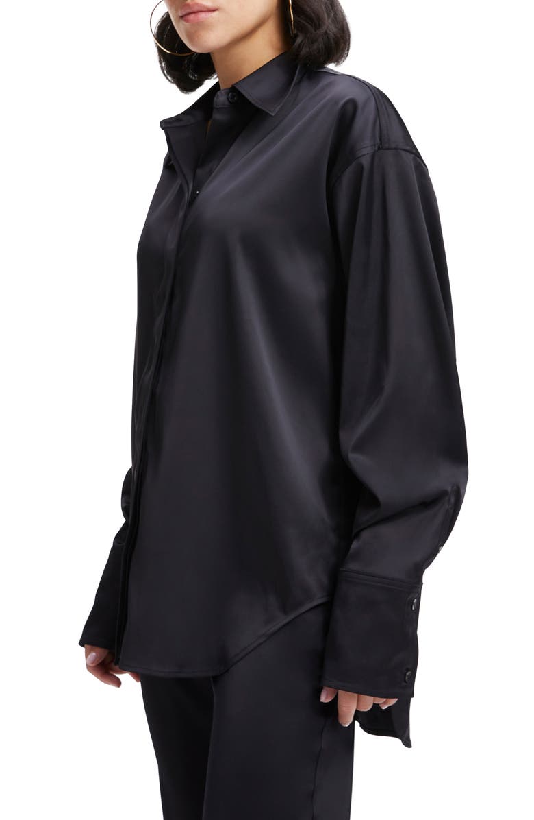 Good American Stretch Satin Button-Up Shirt, Alternate, color,