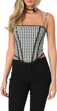 EDIKTED Gingham Lace Trim Corset Camisole