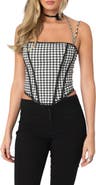 EDIKTED Gingham Lace Trim Corset Camisole