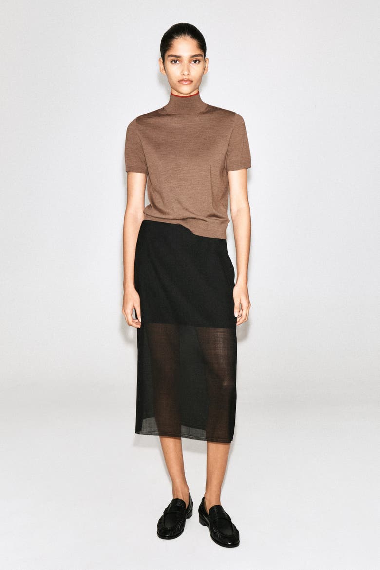 Merino Wool Turtleneck Top, Alternate, color, BEIGE MÉLANGE / RED