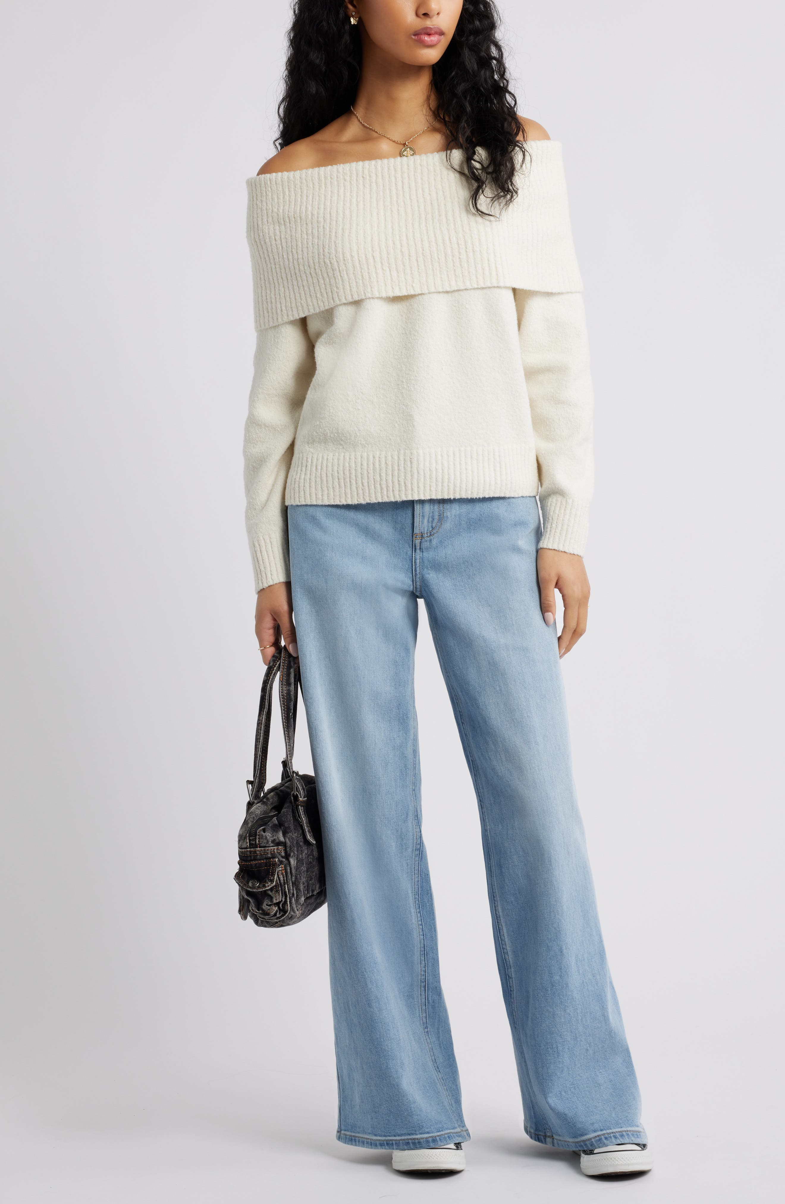 Boucle Off the Shoulder Sweater - image 4