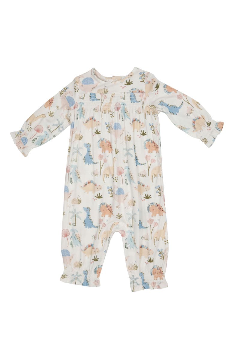 Angel Dear Dinosaur Print Smocked Romper, Main, color, 