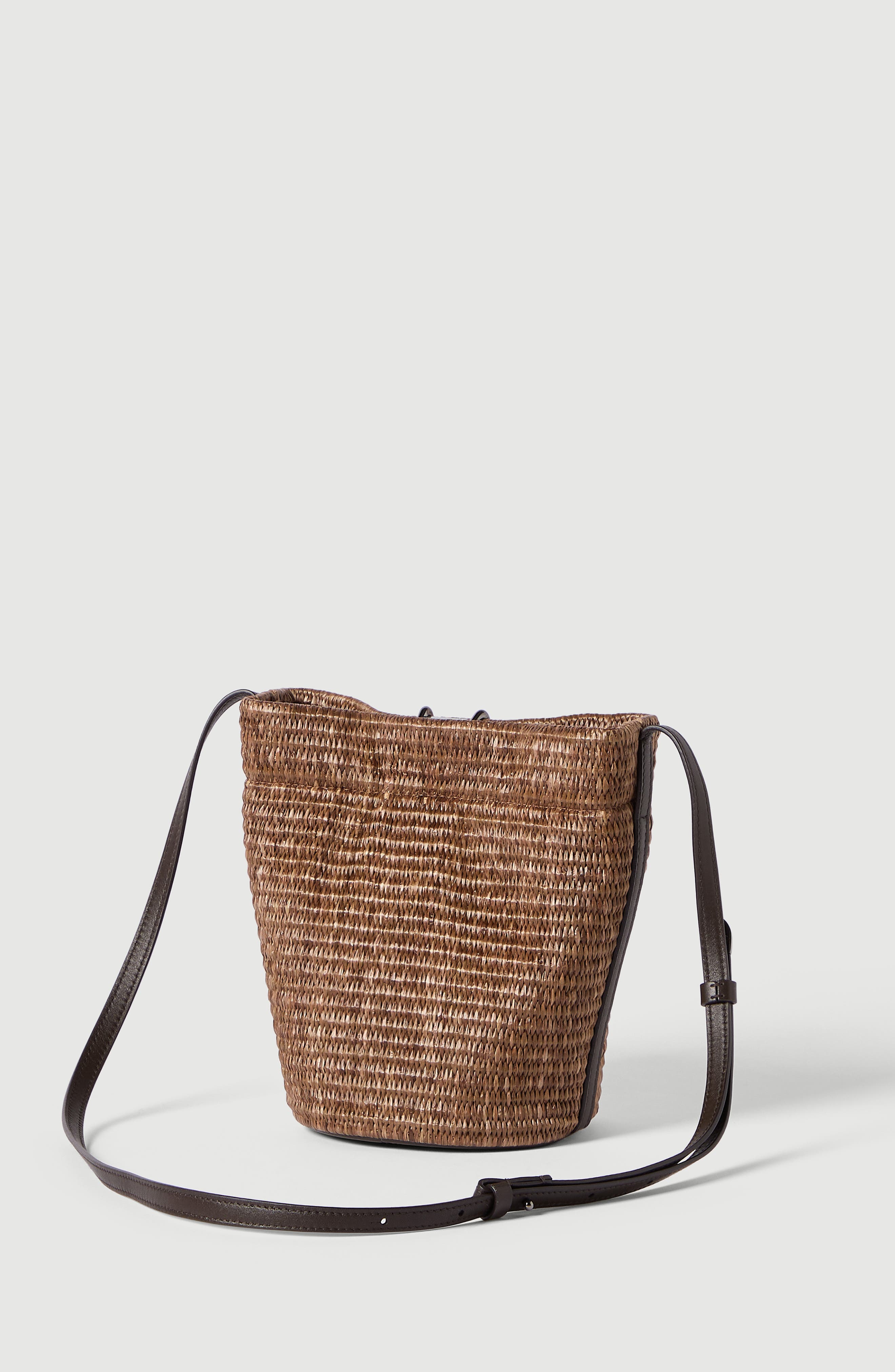 Brunello Cucinelli Raffia sartorial small bucket bag, Alternate, color, Light Brown