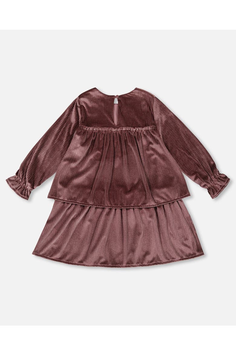 Little Girl's Long Sleeve Metallic Dress With Frills Burgundy, Alternate, color, Prune