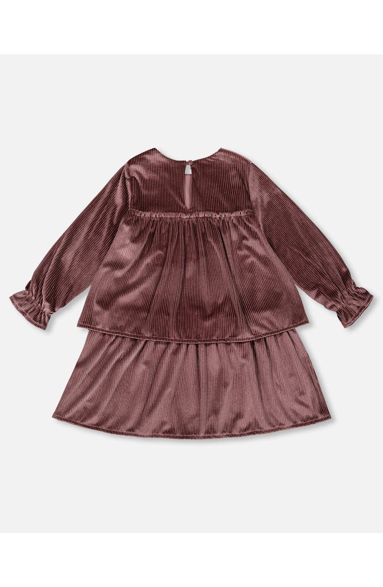 Deux par Deux Little Girl's Long Sleeve Metallic Dress With Frills Burgundy, Alternate, color, 